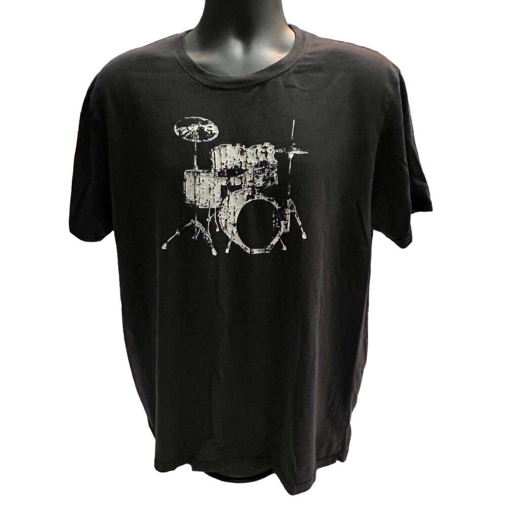 Vintage Utility Drum Kit Graphic T-Shirt XL Black Music Band Tee Grunge Style